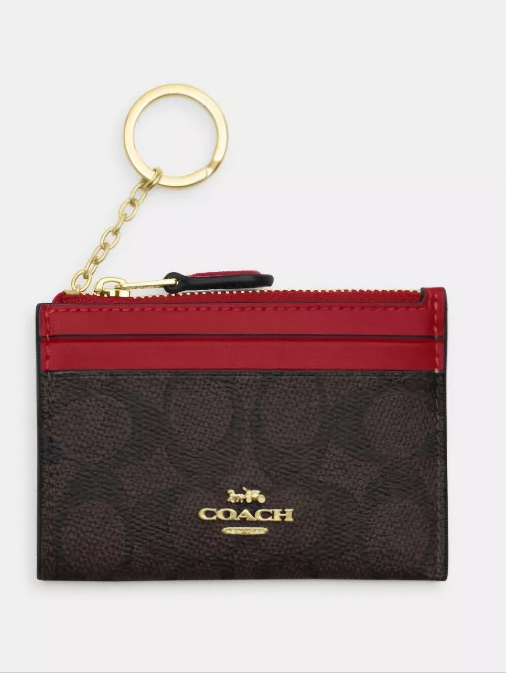 Coach Brown Signature Canvas Wallet with Red Trim